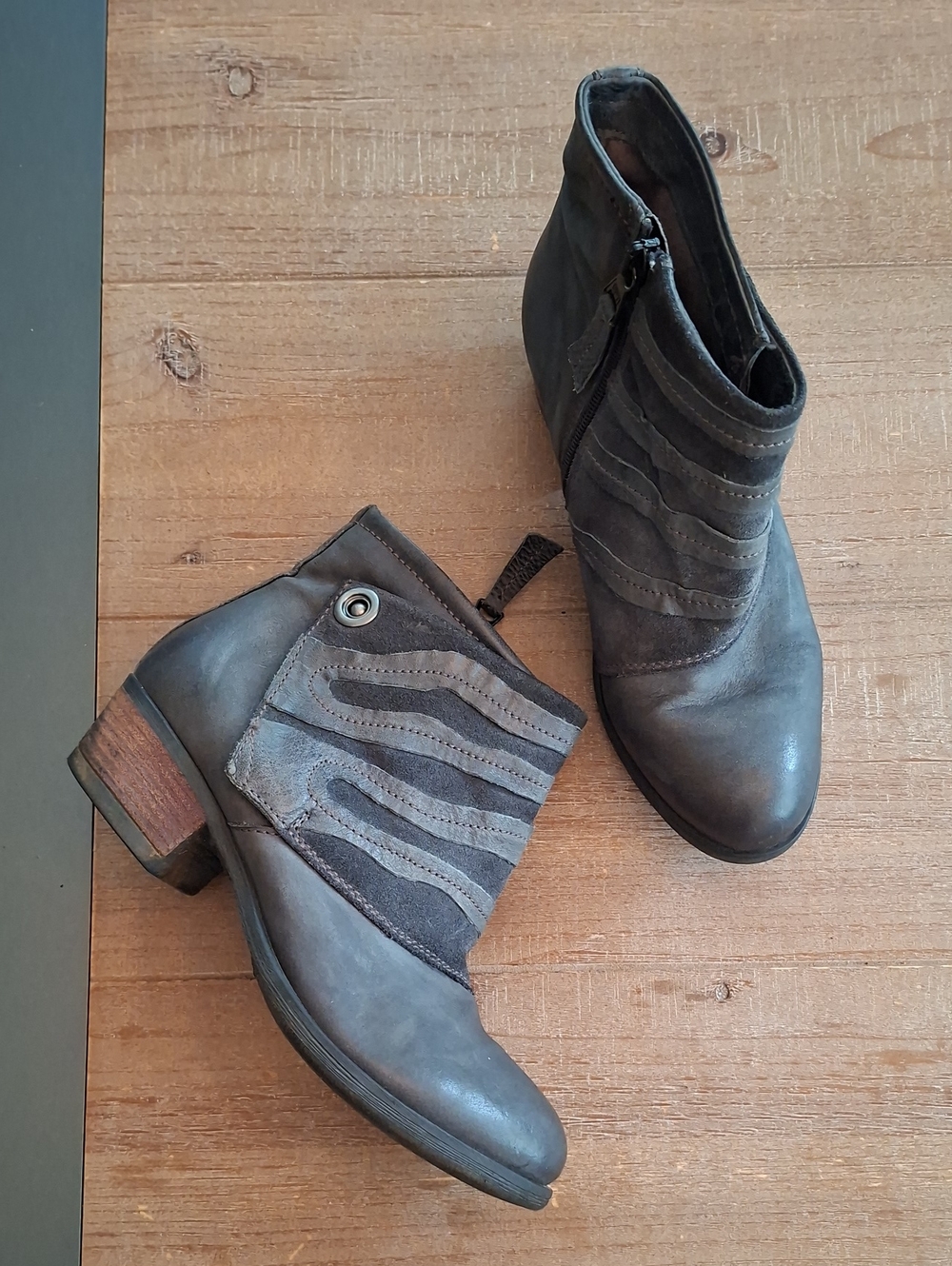 Miz Mooz Leather & Suede Eclectic Retro-inspired Heeled Booties (Size EU 37)